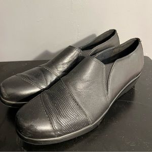 SAS Nora Black Slip On Leather Wedge Comfort Loafer sz 10.5 N Women’s